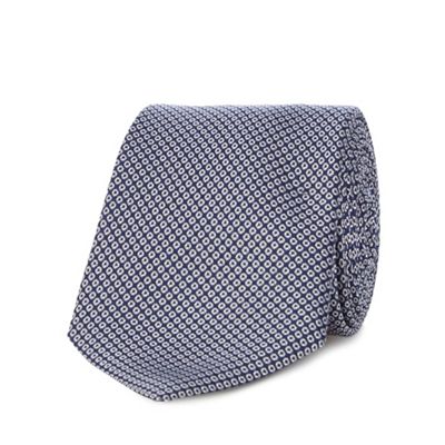 Navy pure silk geometric patterned tie
